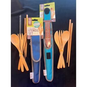 Two-Pack "To Go Ware" Reusable | Portable Bamboo Utensils & Holder Set.  NWT